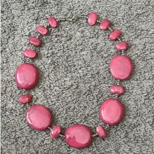 Y2k Chunky Boho Pink Bead Statement 18" Necklace Vintage Style Gold Tone Accents